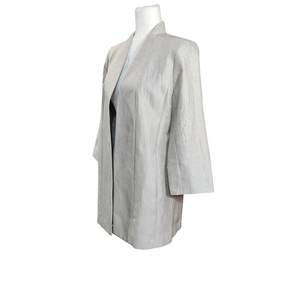 Eileen Fisher Silver Silk Blend Open Front Blazer Jacket Metallic Quiet Luxury S - Picture 4 of 9